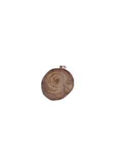 De ronde vorm, warme, aardse tinten en de fijne tekening in het hout maken dit tot een rustgevend en krachtig sieraad. Handgemaakt. Lichtgewicht.